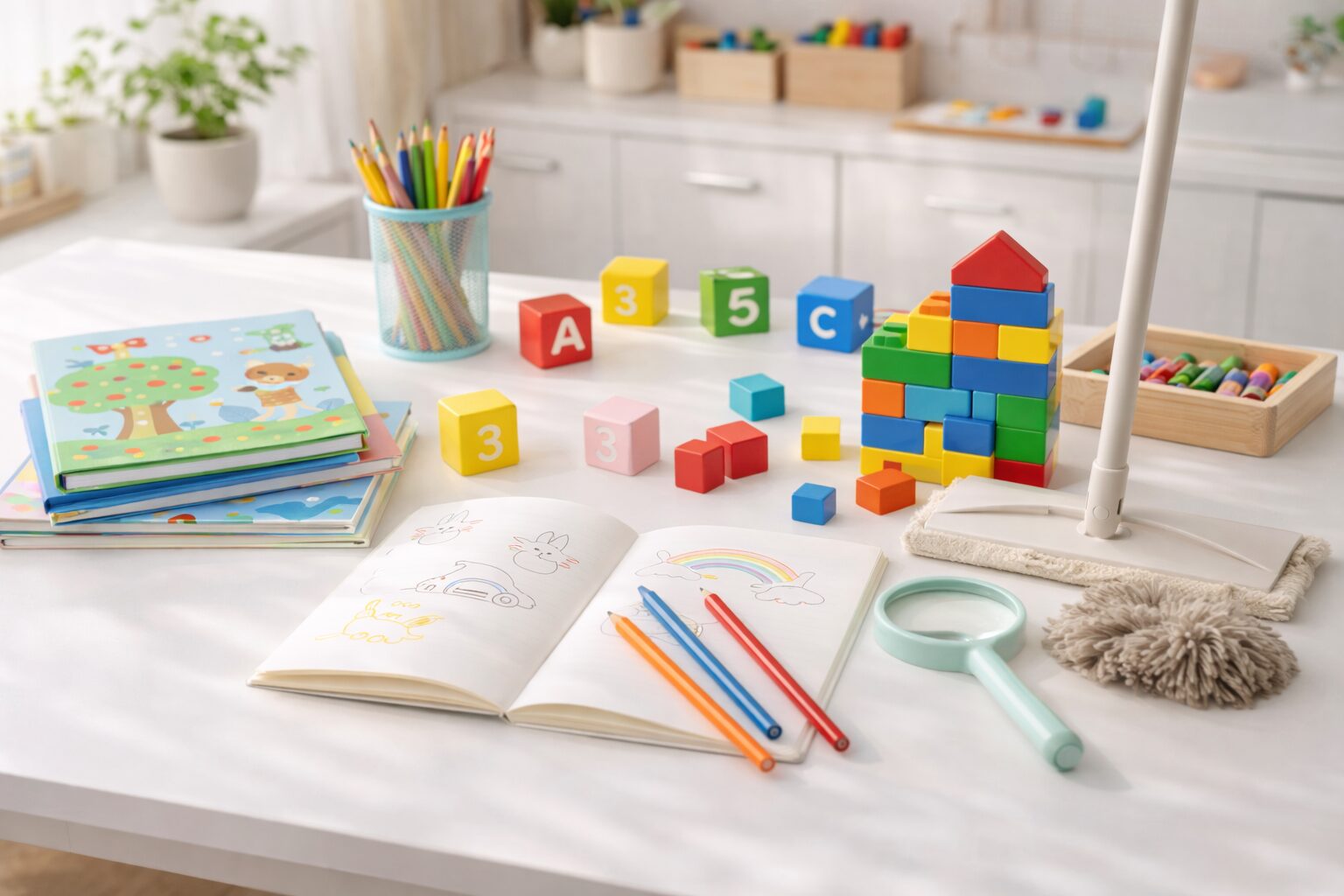 子供のデスクと学びの素材