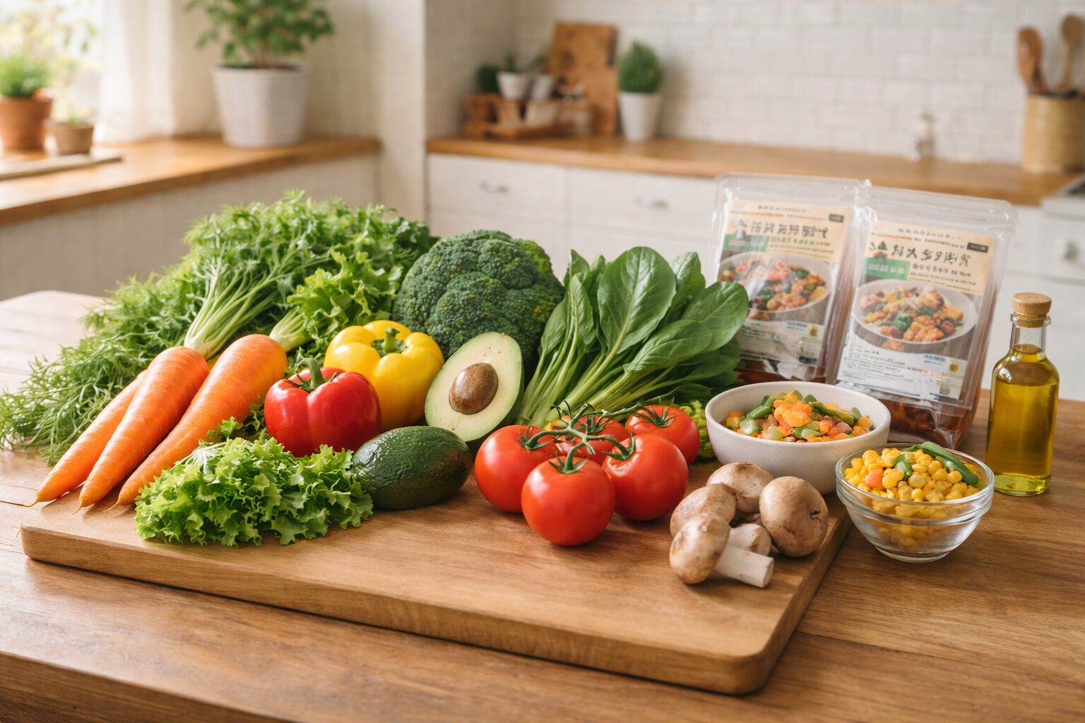 新鮮な野菜とミールキットの材料