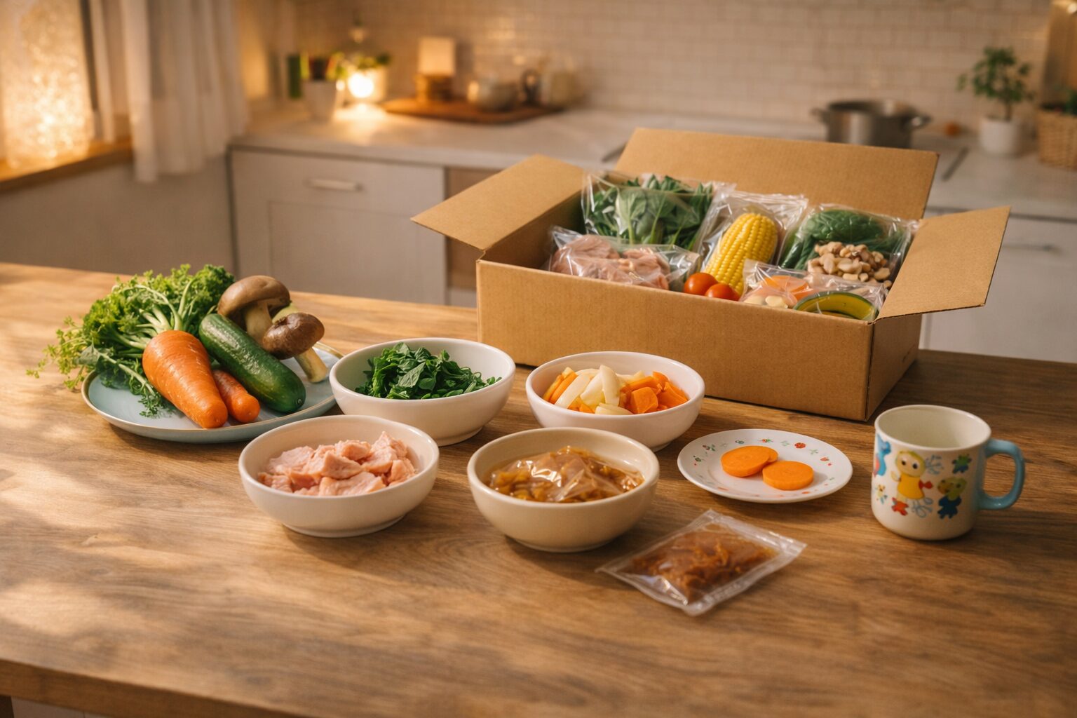 夕方のキッチンと食材の準備