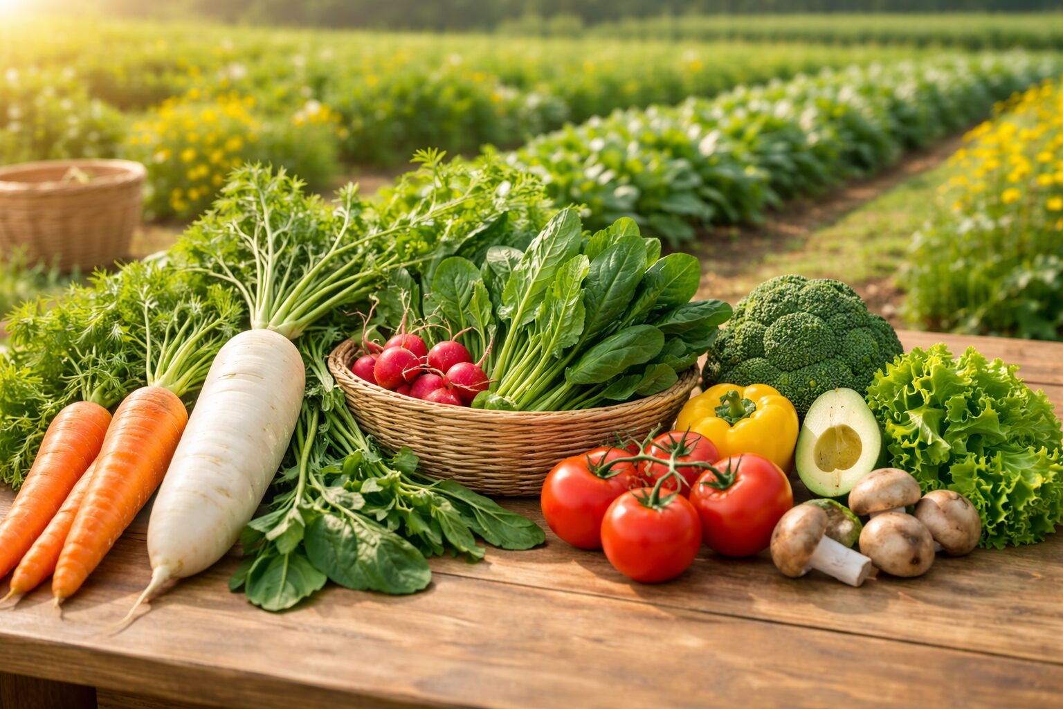 農場の新鮮な野菜盛り合わせ