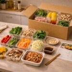 夕方のキッチンと食材セット