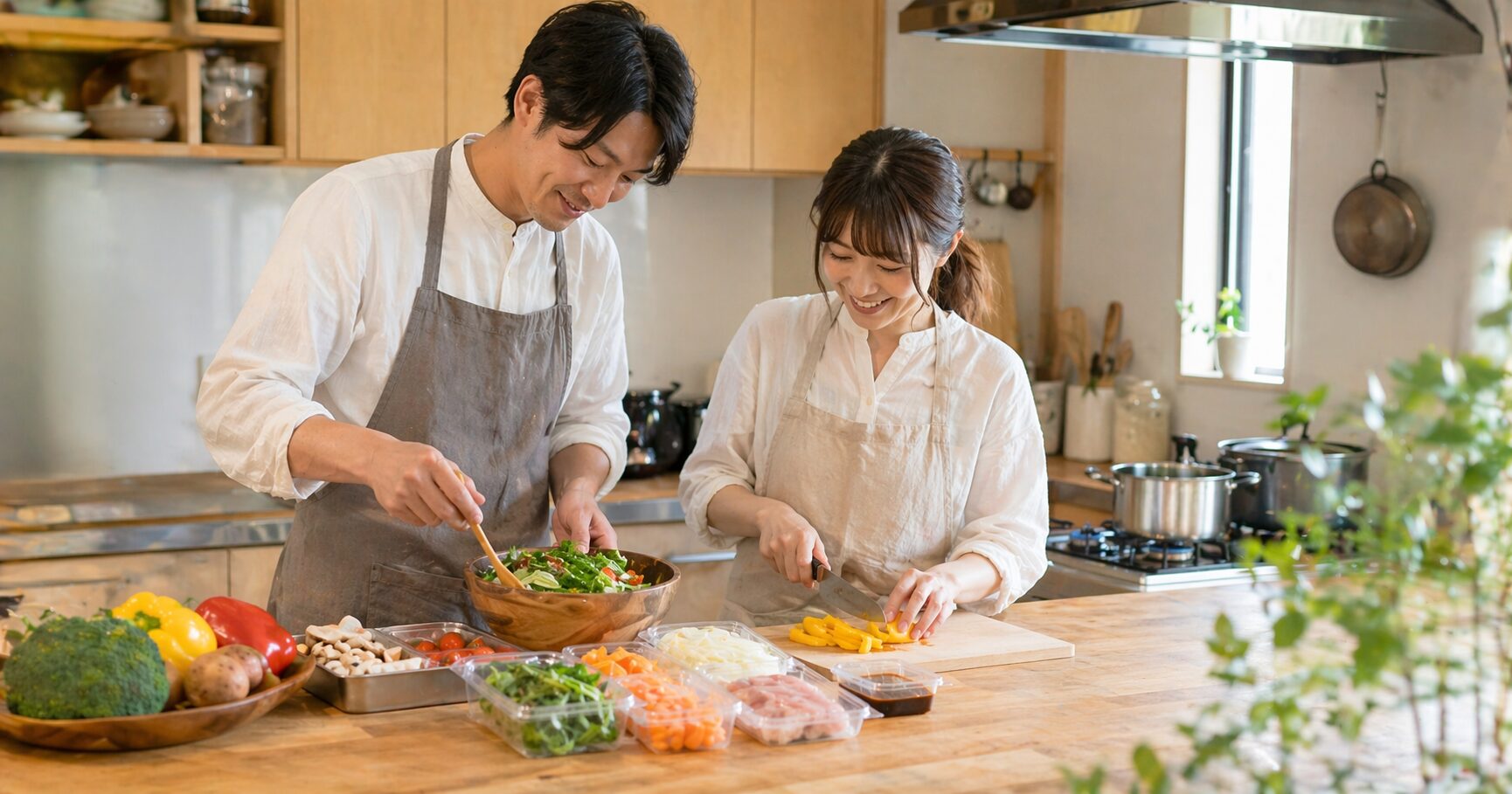 明るいキッチンでの料理時間