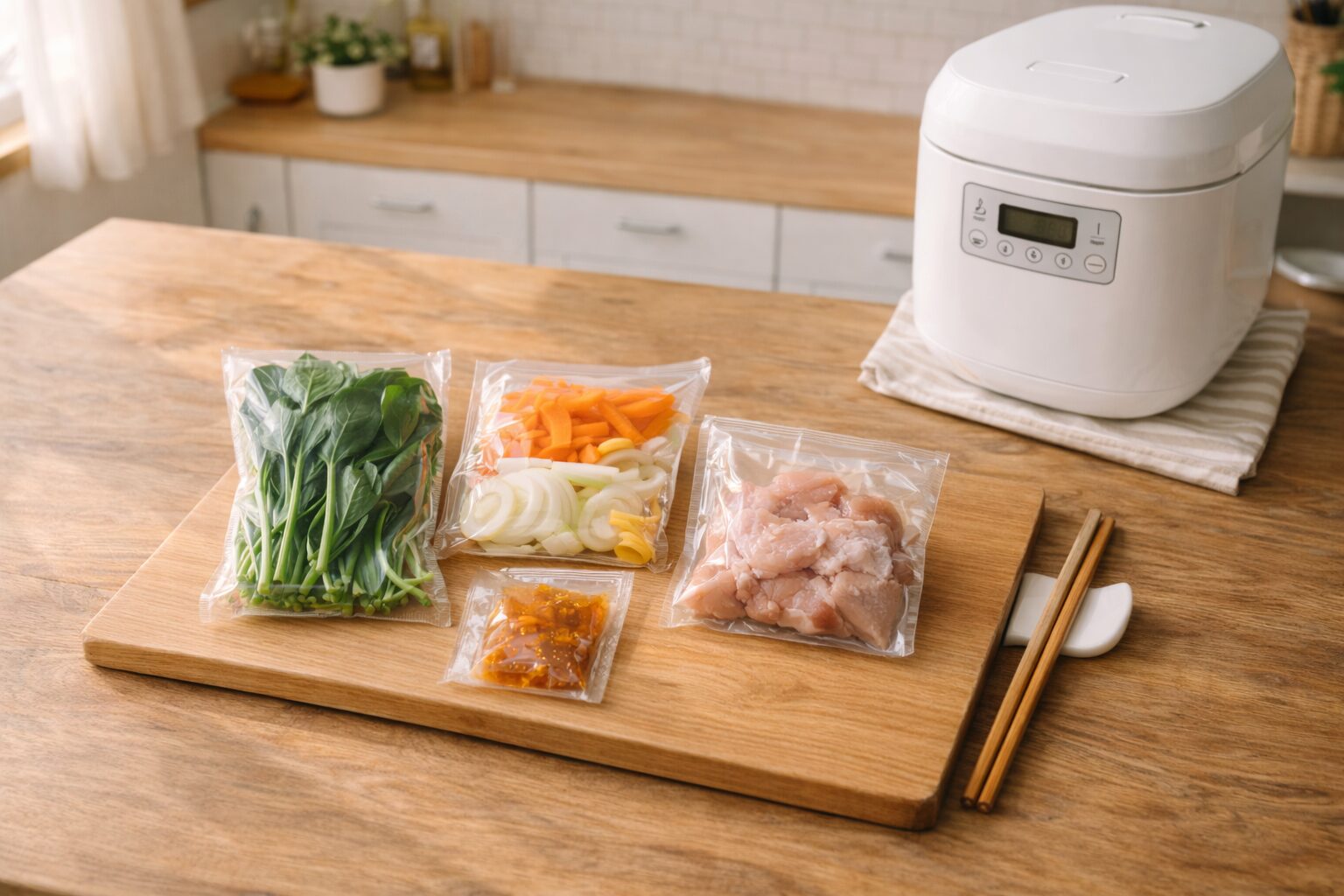 昼間のキッチンでの食材準備