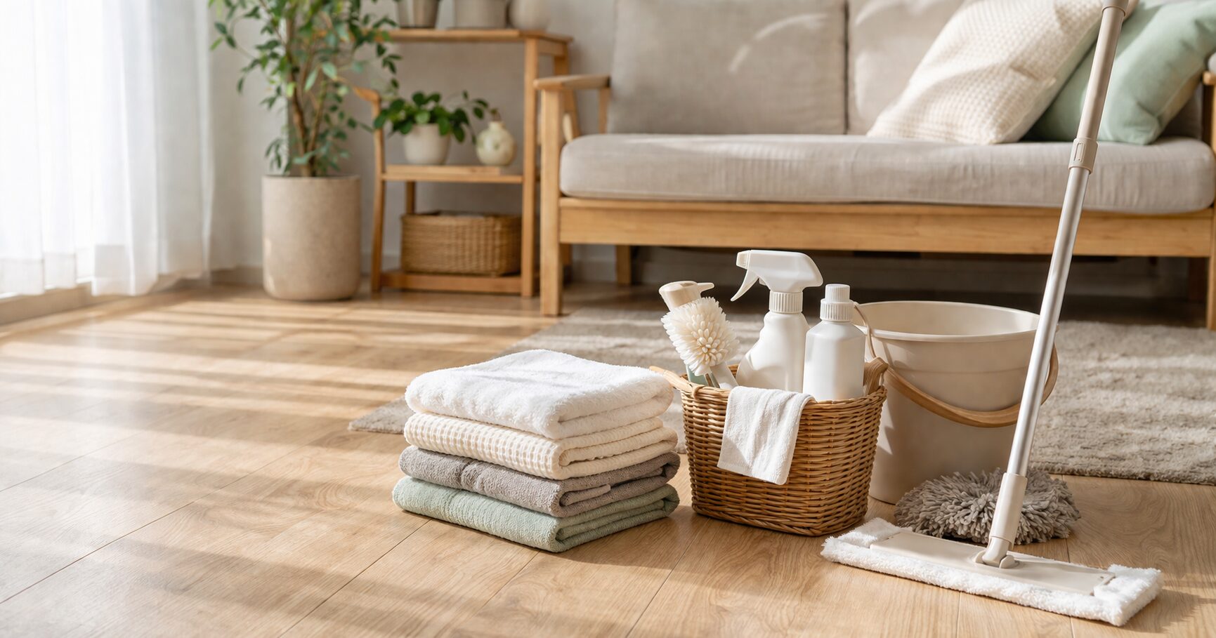 明るく清潔なリビングルーム