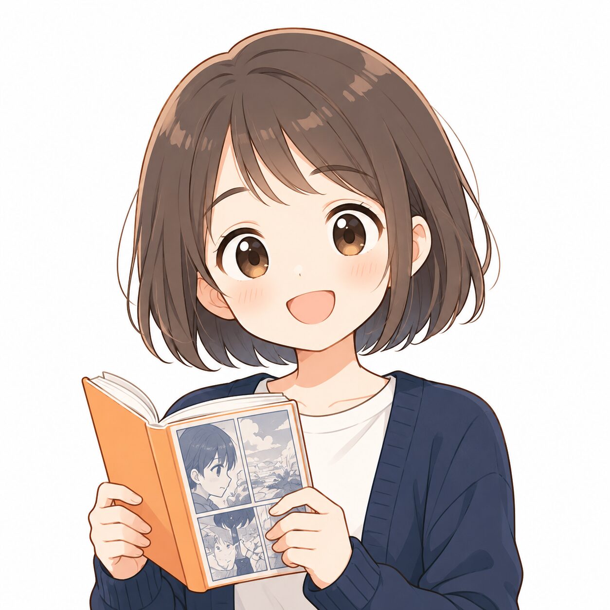 笑顔で本を読んでいる少女